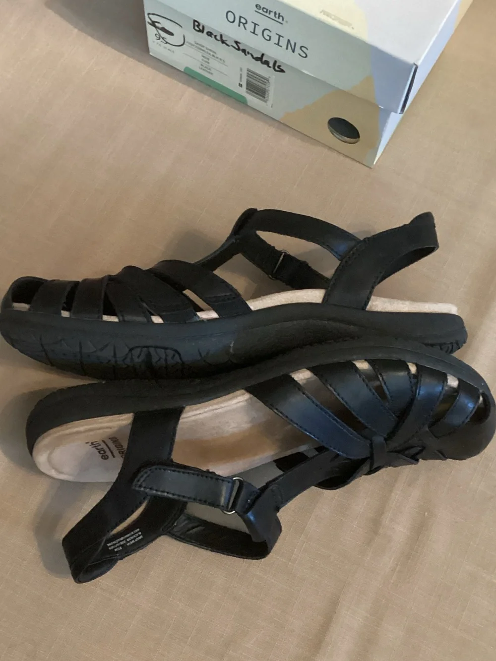 Earth Origins Black Women's Strappy Leather Sandals